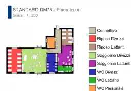 La nuova parte, collegata a quella esistente,  sarà composta da due soggiorni, uno per divezzi e uno per lattanti; inoltre sia le aree di riposo, sia quelle dei servizi igienici saranno doppi, per divezzi e per lattanti.